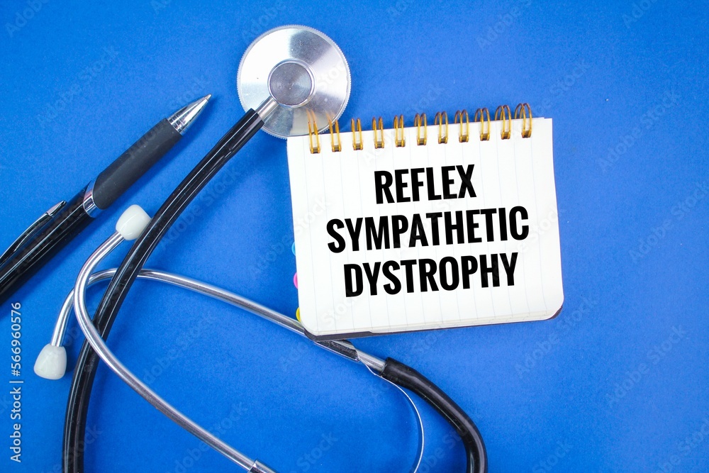 Αυτοκόλλητο stethoscope, pen and notebook with the words reflex sympathetic dystrophy