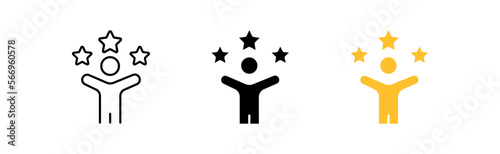 review icon set. Emoticon, stars, rating, comment, rate, internet, top, choose, happy, star, user, satisfactory, quality, services. competition concept. vector line icon in different styles