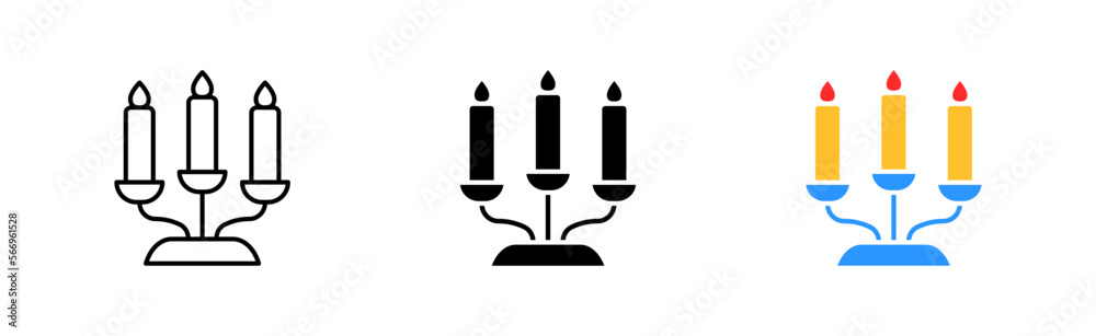 Fototapeta premium Candle icon set. Light, candlestick, decoration, wax, material, heat, event, source, thematic, aroma, effect, beauty, atmosphere, holiday. technology concept. vector line icon in different styles