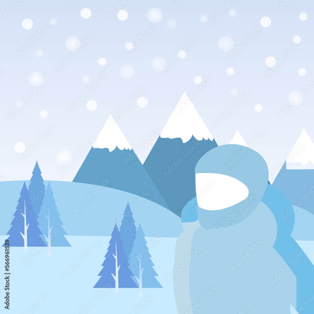 concept of winter, snow, nature, skier, vector illustration