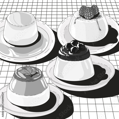 milk pudding pudding custard with caramel glaze. a flat illustration in the cartoon style of isolation on a white background.