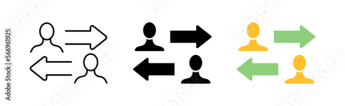 Information exchange icons set. People, interlocutors, speech bubble, business, debate, team, plan, tactics, forum, conference, unity. communication concept. vector line icon in different styles