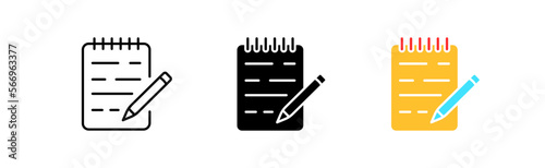 Note icons set. Abstract, notepad, notes, documents, notebook, book, note, visualization, paper, pen, message, form. information concept. vector line icon in different styles