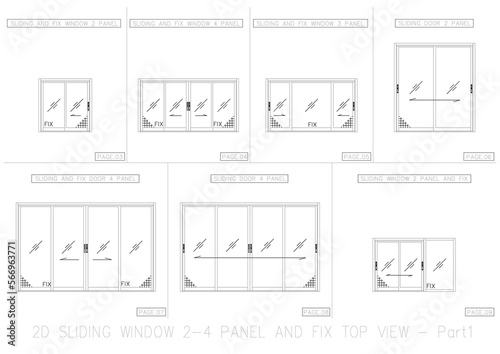 2D SLIDING WINDOW 2-4 PANEL AND FIX TOP VIEW
