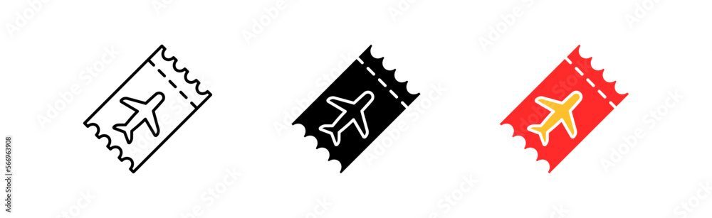 Obraz premium Air ticket icon set. Planet, plane, ticket, travel, discount, price, promotion, event, souvenir, present, percentage, advertising, client. business concept. vector line icon in different styles