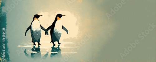 Chilly Love: A Valentine's Day Penguins Heartwarming Adventure, copy space generative ai