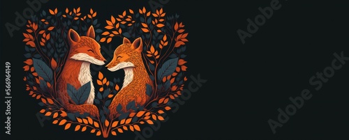 Foxy Love: A Heartwarming Illustration - Valentines day 2023, copy space generative ai