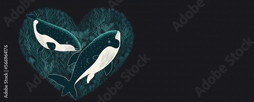 Whale Love: A Heartwarming Valentines day Illustration, copy space generative ai