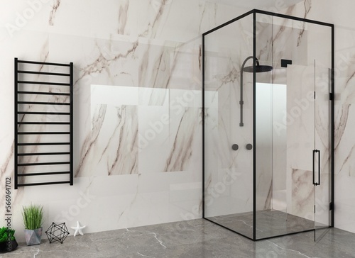 Modern white glass shower room with led