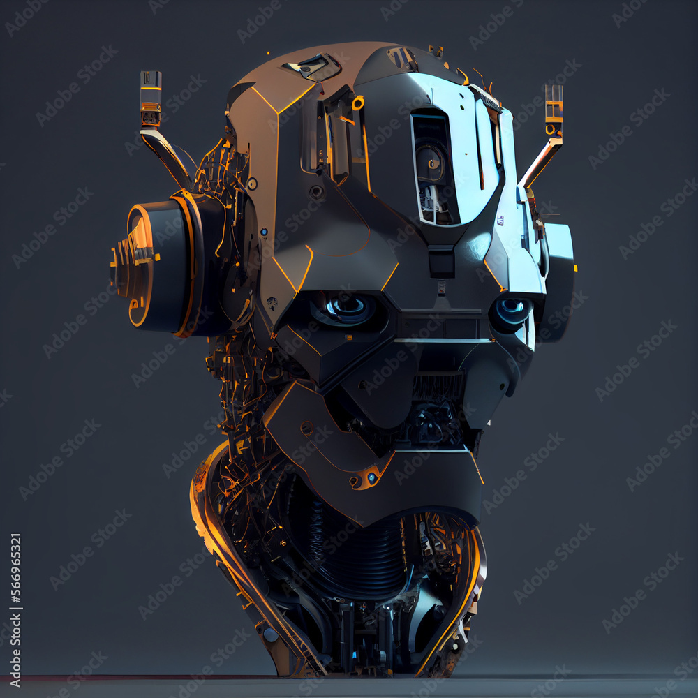 Robot cyborg head.  Generative AI illustrations. 