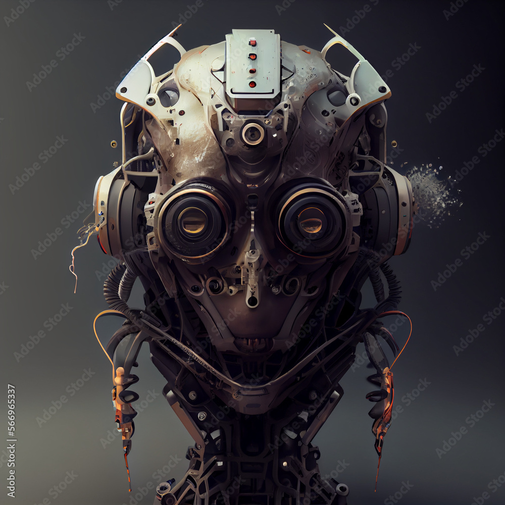 Robot cyborg head.  Generative AI illustrations. 