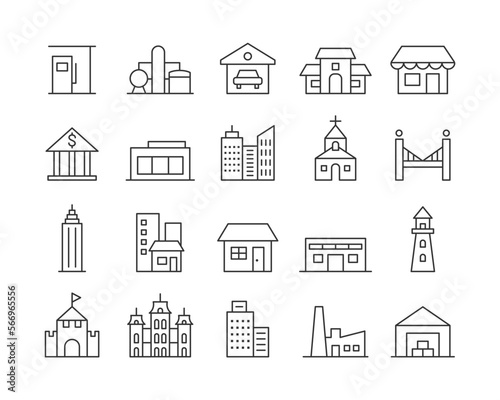 Buildings Icons - Vector Line. Editable Stroke.