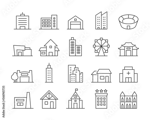 Papier peint Buildings Icons - Vector Line. Editable Stroke.