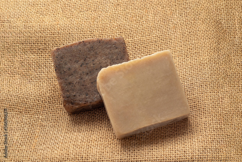 Homemade natural soap on earth tone background