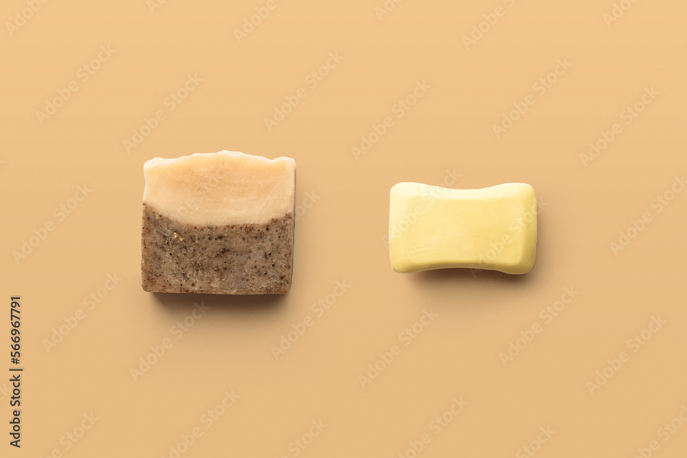 Homemade natural soap on earth tone background