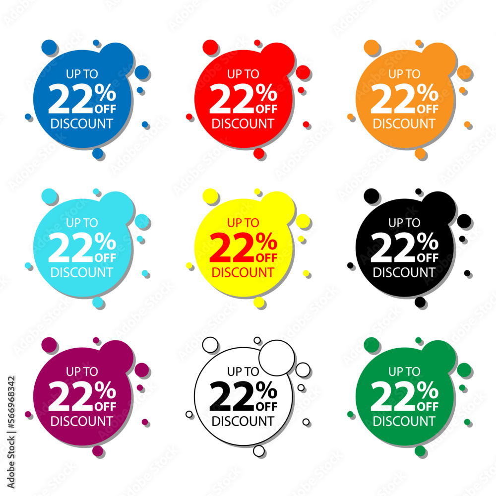 22 percent offer set of colorful sale labels or stickers