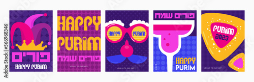 Carnival colorful posters set, flyer or invitation. Funfair funny tickets design with mask and crown on colorful modern geometric background in memphis 80s style