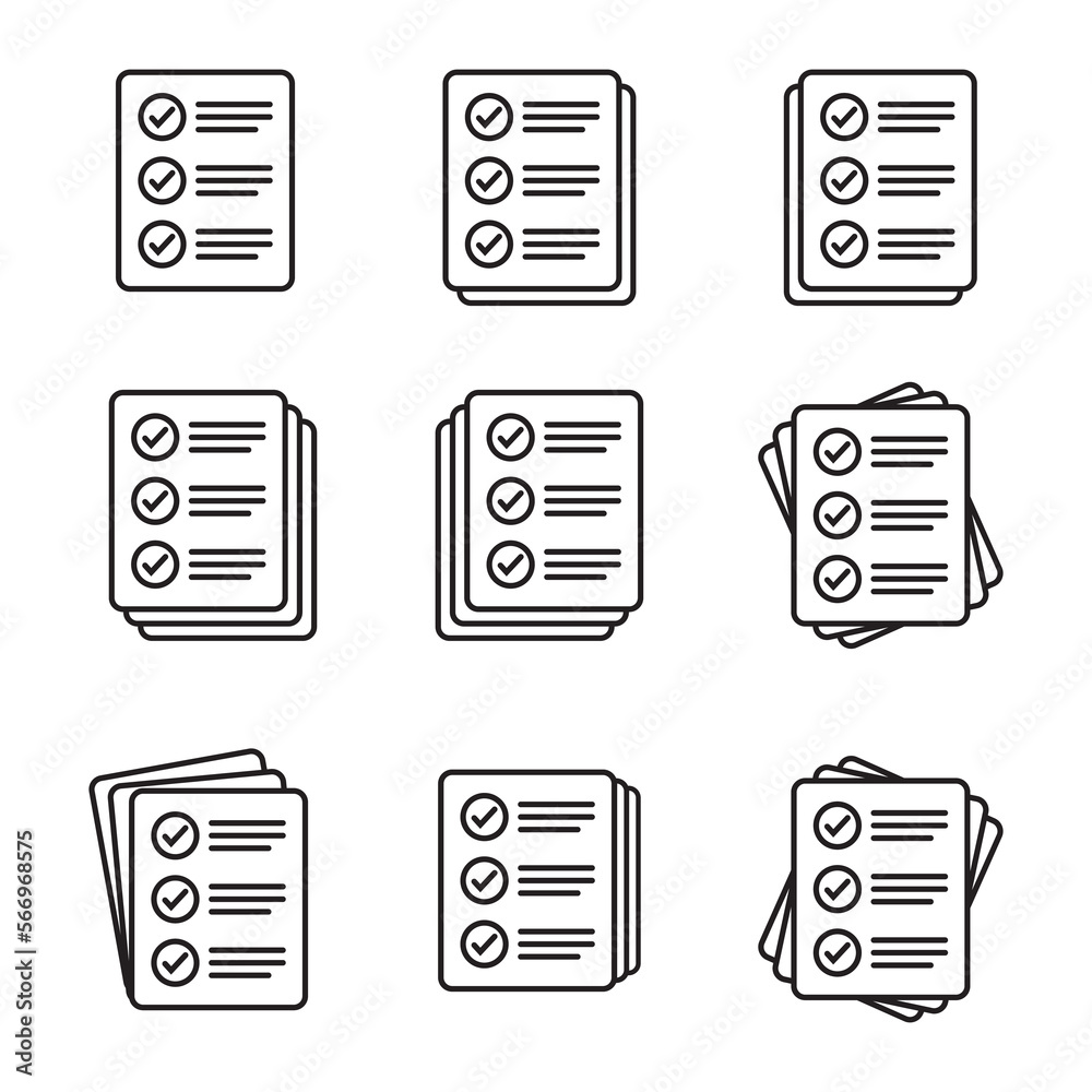 Checklist vector icon in line art style. Document icon, illustration isolated on white background for graphic and web design. Checklist vector icon in line art style. Document icon, illustration isolated on white background for graphic and web design.