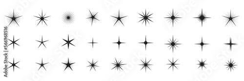 Star icons. Twinkling stars. Symbols of sparkle  glint  gleam  etc. Christmas vector symbols isolated white background.