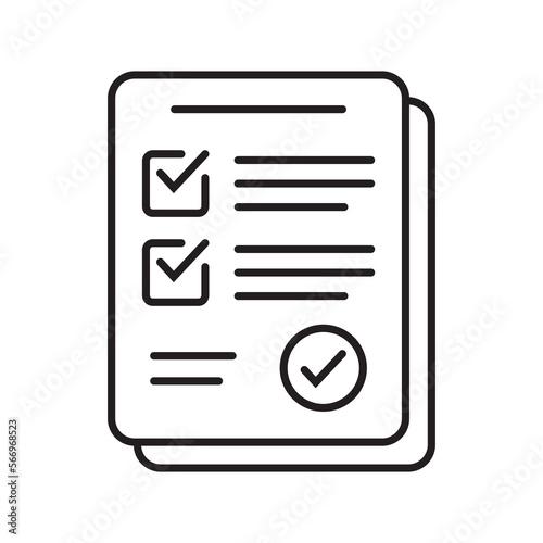 Survey icon. Questionnaire checklist form. Brief, survey or paper exam with check list. Report document with tick or checkmark.