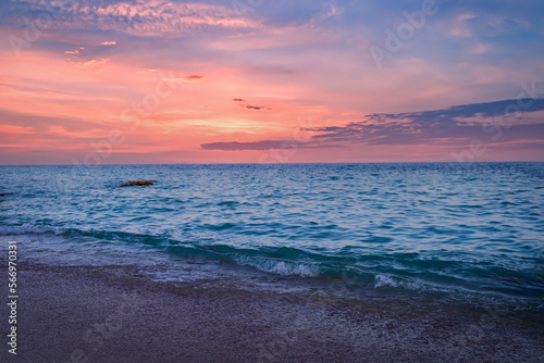 pink sunset on the seashore.
