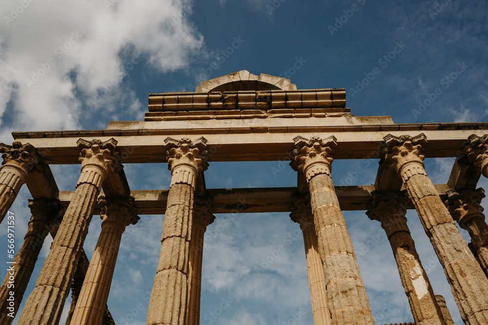 Roman ruins of the temple of diana in merida in extremadura, spain.