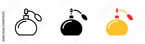 Perfume line icon. Fragrance, bottle, bottle, jar, glass, atomizer, holiday, event, meeting, smell, scent. The concept of aesthetics. Vector icon in line, black and colorful style on white background