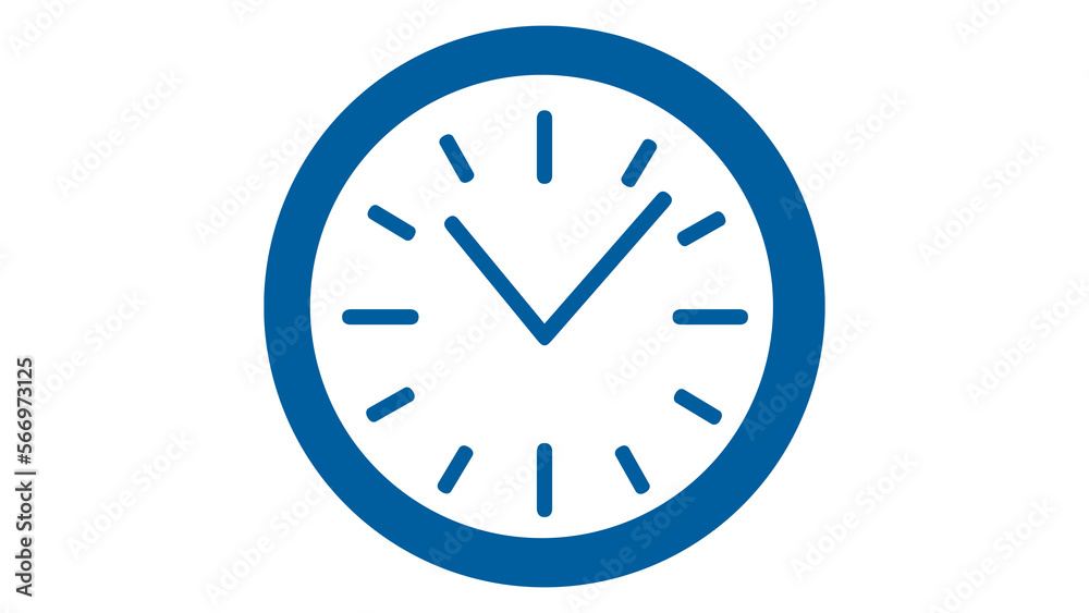 Clock icon. Simple flat clock style. Wall clock round dial, blue analog clock with arrow and notches Clock icon. Simple flat clock style. Wall clock round dial, blue analog clock with arrow and notches