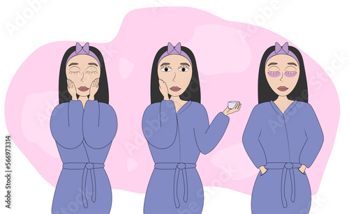 girl in bath robe making skin care