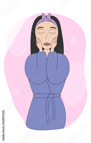 girl in bath robe making skin care