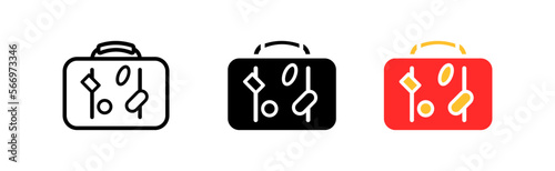 Suitcase line icon. Vacation, weekend, rest, resort, route, beach, airport, family vacation, things, storage, diplomat, chest. Vector icon in line, black and colorful style on white background