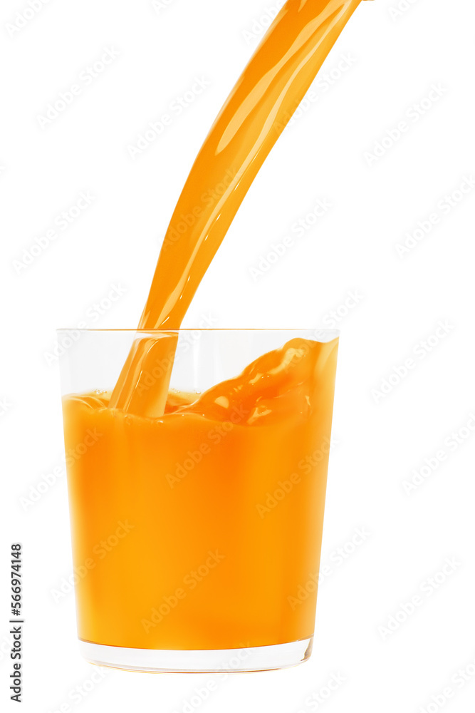 Pouring orange juice at an angle into a glass. Isolated on white background. Pouring orange juice at an angle into a glass. Isolated on white background.