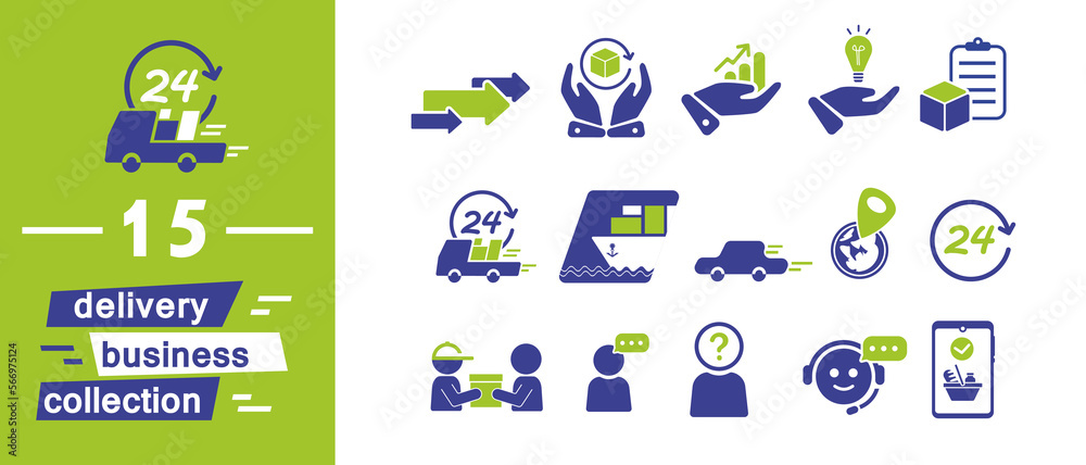 Set of 15  vector line icons related to different delivery types. . Shipping, Logistic editable stroke icons collection. Vector