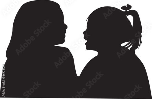 two girls making chat, silhouette vector