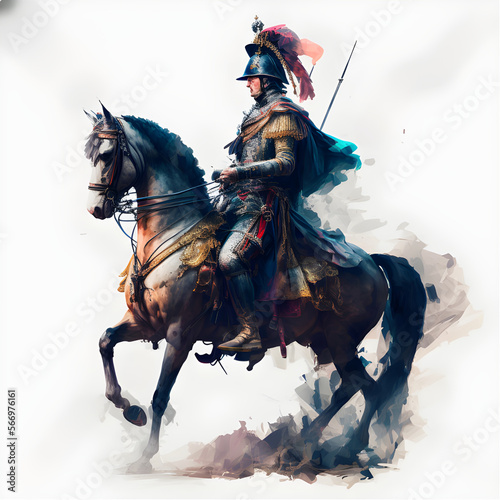 soldier on horseback, Knights. Medieval warrior in action poses, armored knight, vector characters in cartoon style. Medieval knight in armor, soldier in helmet, military chivalry, Generative ai