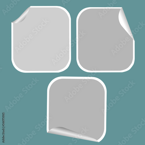 Blank adhesive sticker with folded or curled corners. realistic sticky note in various shapes vector mockup