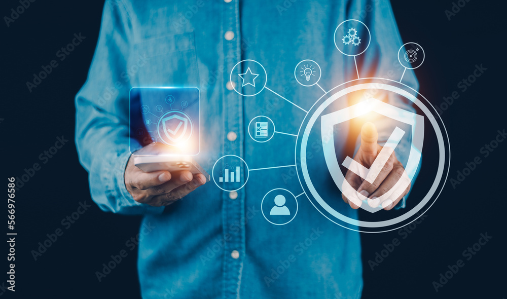 Man using mobile phone buy insurance online, insurance online concept, life and health insurance Man using mobile phone buy insurance online, insurance online concept, life and health insurance