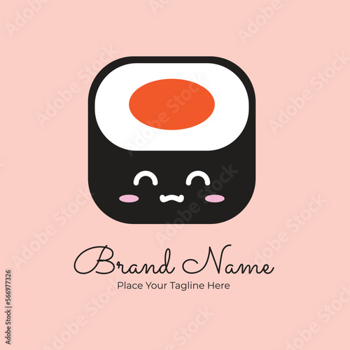 Cute Sushi Roll Japanese Food Logo