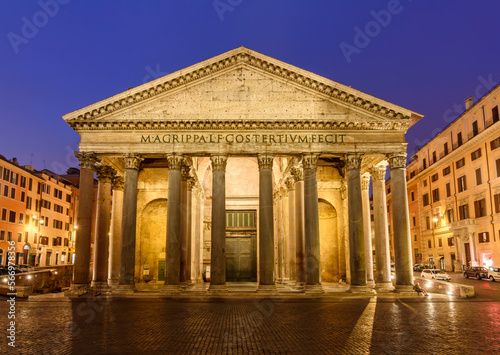 Pantheon building in Rome at night, Italy