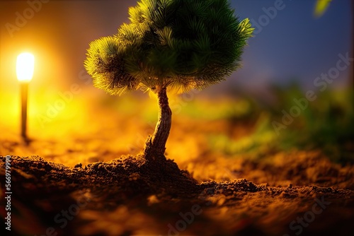 High-Resolution Image of an Inspiring Tree Growth with Light bulb Enlightening the Scene  Showcasing that Great Ideas can Make you Rich. Perfect for Adding a Brilliant Element to Your Design Project