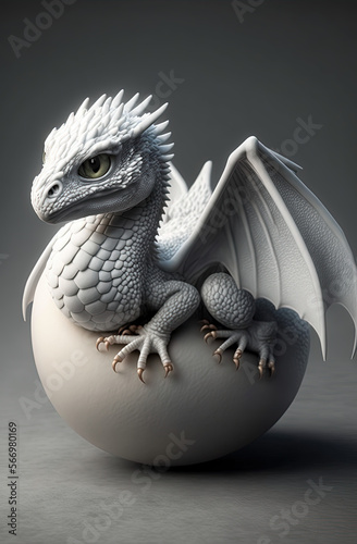 White baby dragon  dragon egg. Generative AI.