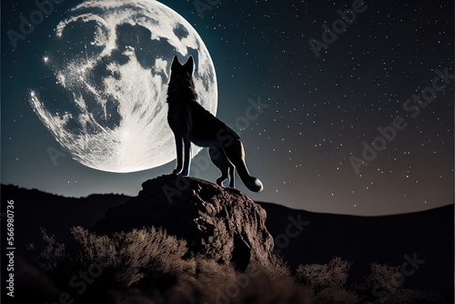 Wolf howling at the moon © Kim