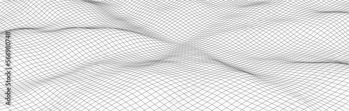 Wireframe landscape background. Detailed lines on white background. Vector illustration.