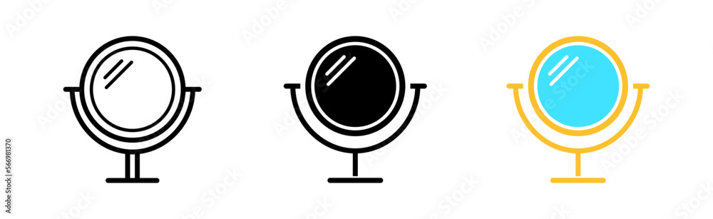 Mirror on stand set icon. Personal, hair, hygiene, makeup, wash face, cosmetics, procedure. Self care concept. Vector icon in line, black and colorful style on white background Mirror on stand set icon. Personal, hair, hygiene, makeup, wash face, cosmetics, procedure. Self care concept. Vector icon in line, black and colorful style on white background