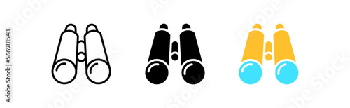 Binoculars line icon. Watch, watch, hunt, hunter, rescuer, guard, soldier, beach, forest, lenses, magnification, attentiveness. Vector icon in line, black and colorful style on white background