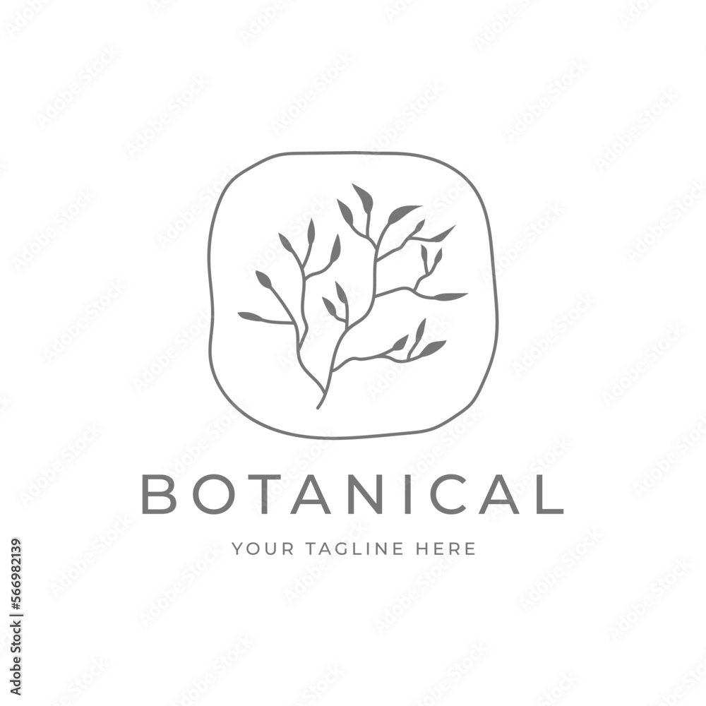 Botanical hand drawn minimal logo. Graphic tree branch in vector Botanical hand drawn minimal logo. Graphic tree branch in vector
