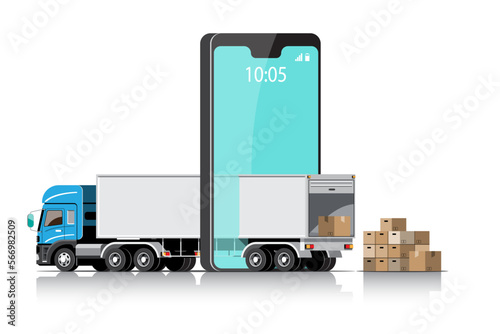 Big isolated vehicle vector colorful icons, flat illustrations of delivery by van through GPS tracking location. delivery vehicle, goods and  food delivery, instant delivery, online delivery.