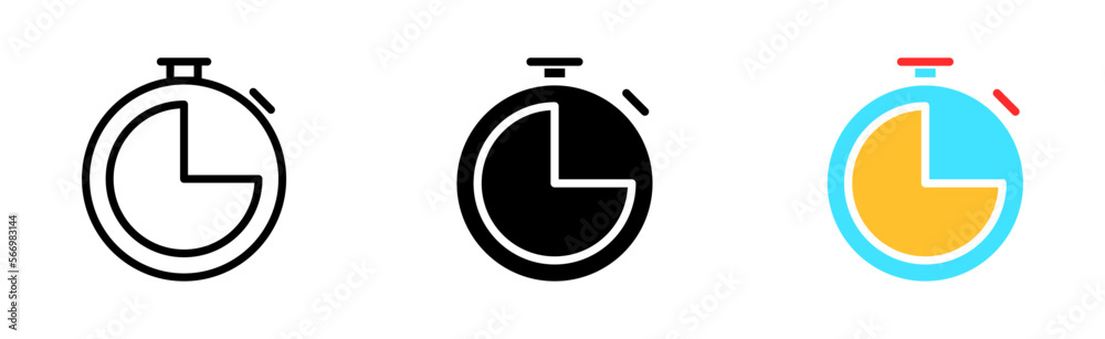 Stopwatch set icon. Second hand, keep track of time, schedule, table, work, competition. Time management concept. Vector icon in line, black and colorful style on white background Stopwatch set icon. Second hand, keep track of time, schedule, table, work, competition. Time management concept. Vector icon in line, black and colorful style on white background