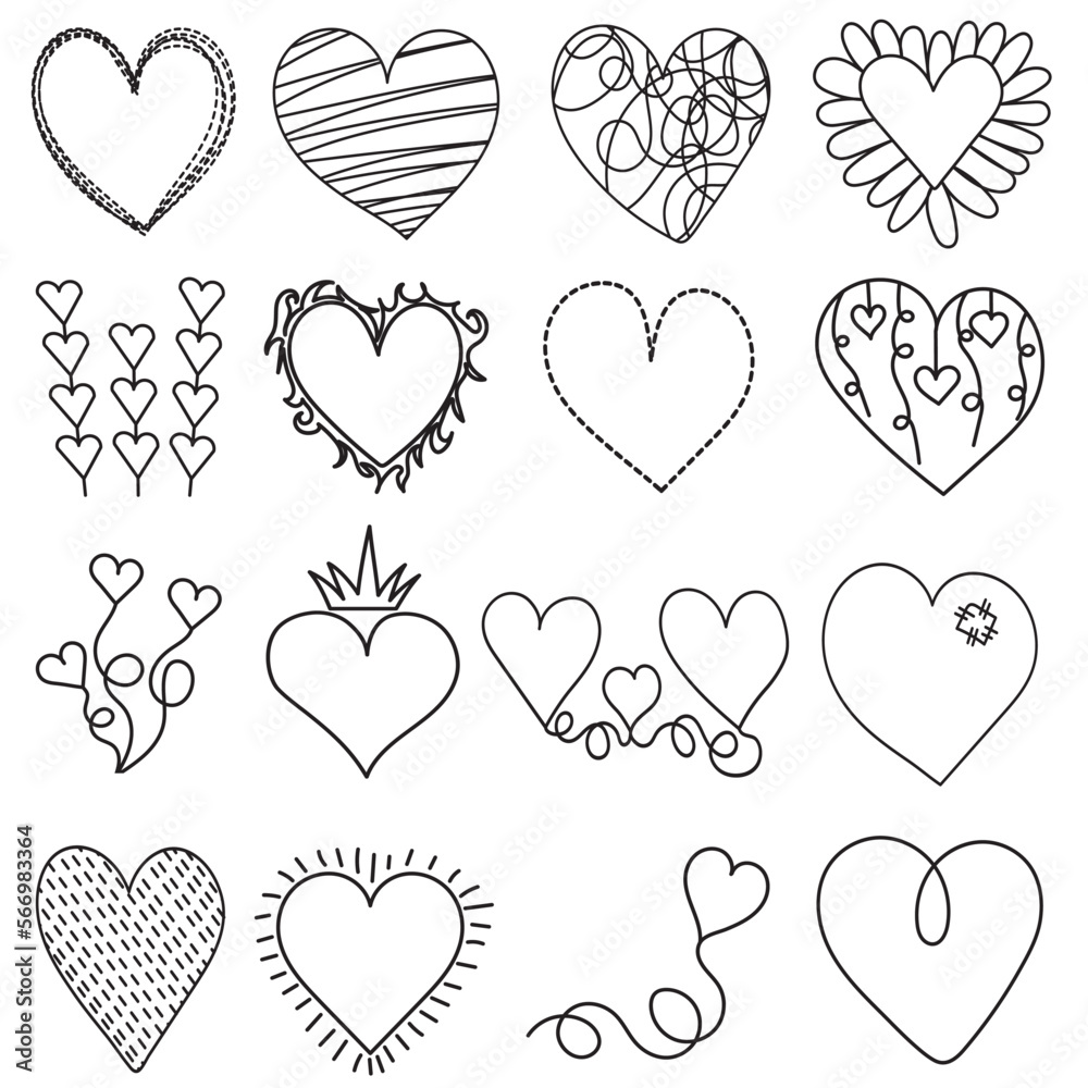 sketch set of hearts isolated vector sketch set of hearts isolated vector