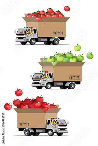 Big isolated vehicle vector colorful icons, flat illustrations of delivery by van through GPS tracking location. delivery vehicle, goods and  food delivery, instant delivery, online delivery. photo